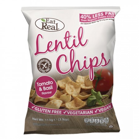 Eat Real Lentil Chips - Tomato & Basil Flavour - 12 x 45g