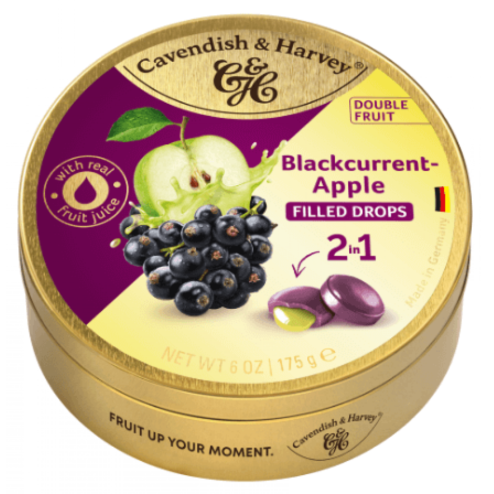 Cavendish & Harvey - Double Fruit Drops Blackcurrant with Apple Filling 9 x 175g
