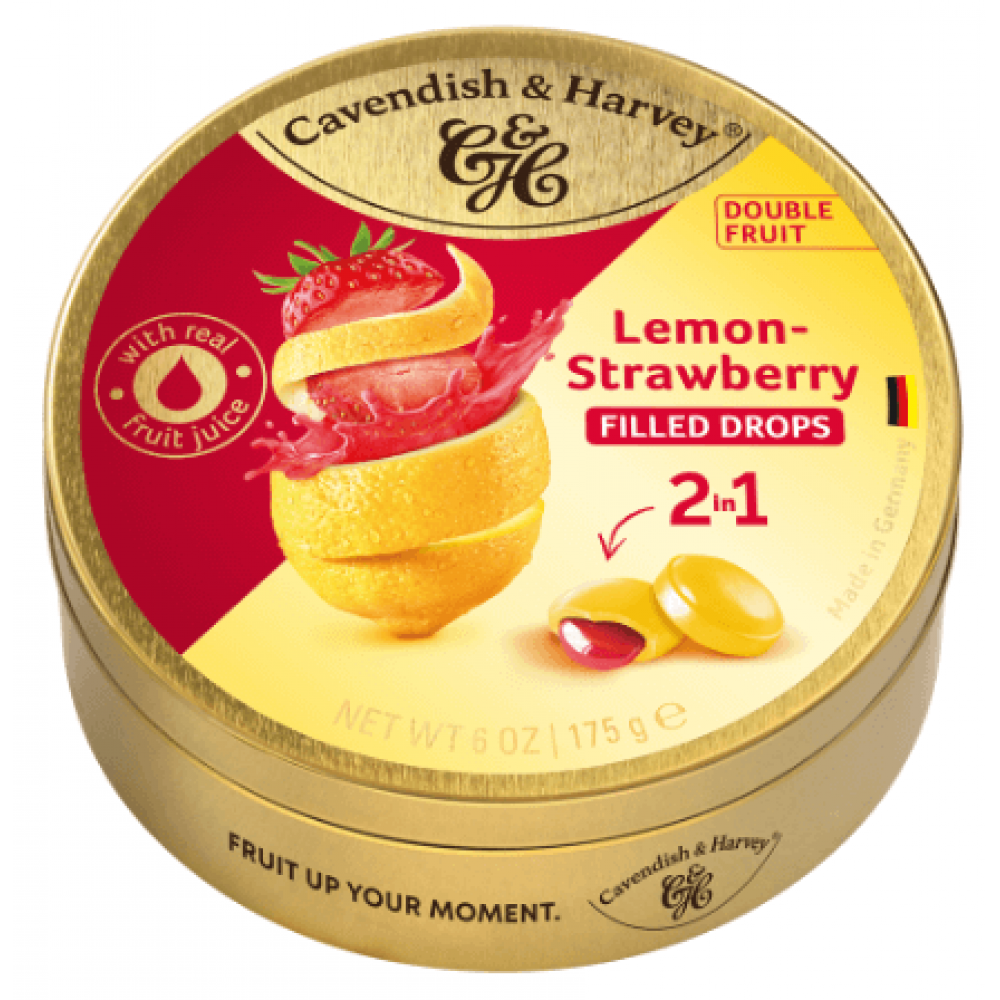 Cavendish & Harvey - Double Fruit Drops Lemon with Strawberry Filling 9 x 175g