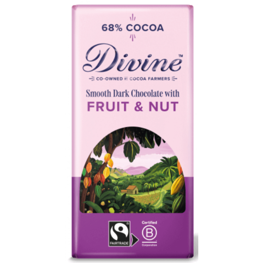Divine Chocolate - 68% Dark Chocolate with Fruit & Nut - 15 x 90g