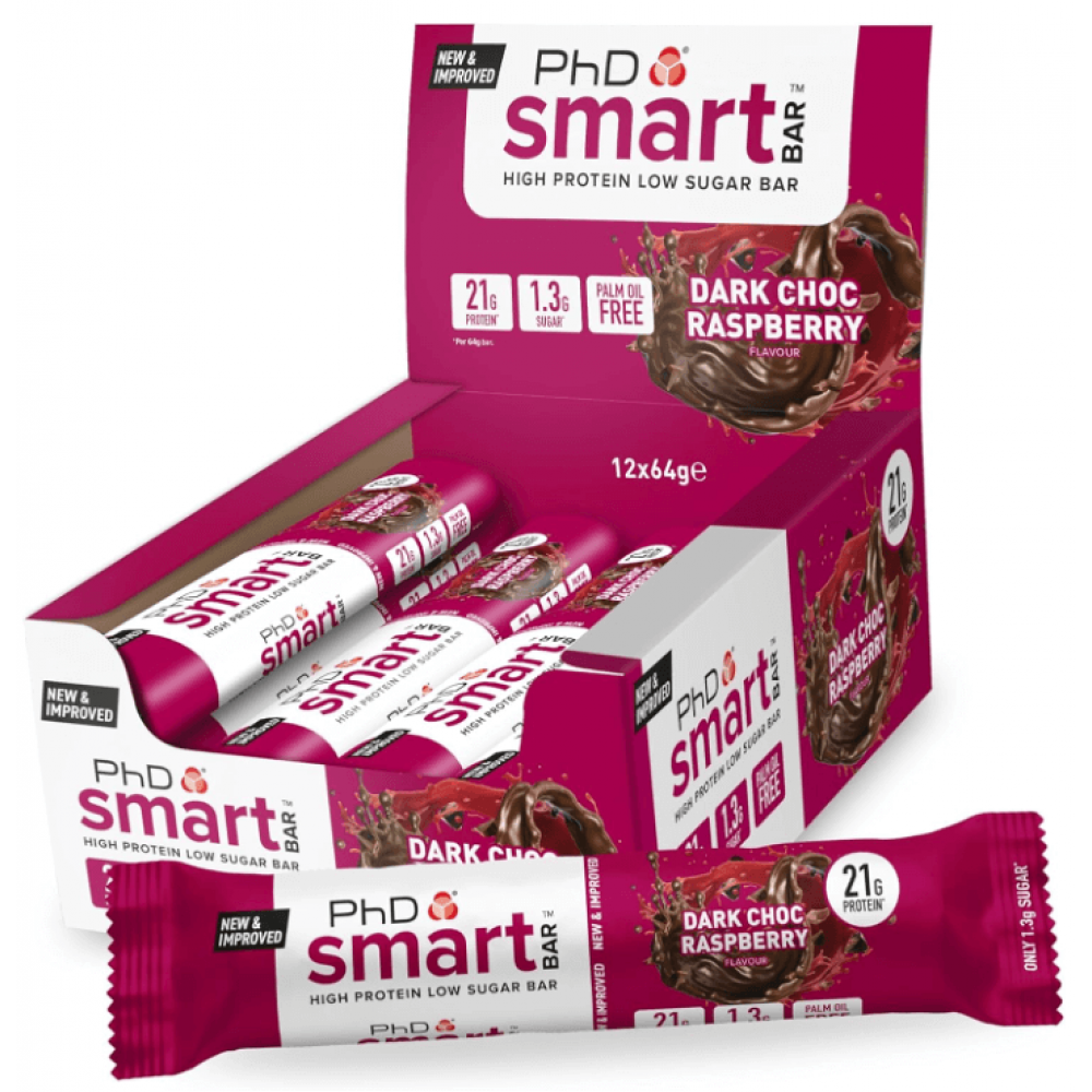 PhD Smart Bar - Dark Chocolate Raspberry 12 x 64