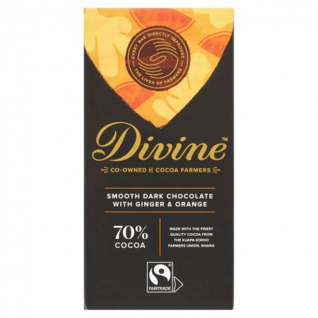 Divine Chocolate - 70% Dark Chocolate with Ginger & Orange