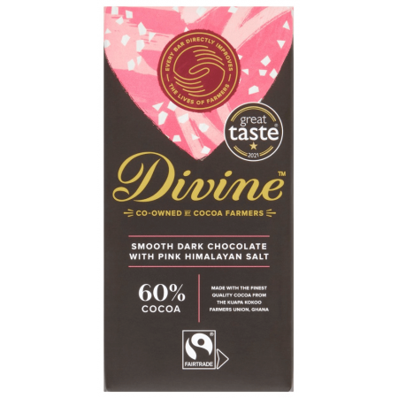 Divine Chocolate - 60% Dark Chocolate with Pink Himalayan Salt - 15 x 90g
