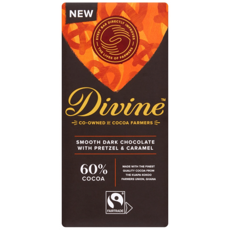 Divine Chocolate - 60% Dark Chocolate with Pretzel & Caramel - 15 x 90g