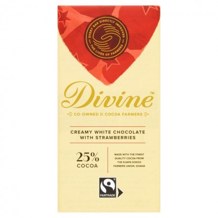 Divine Chocolate - White Chocolate With Strawberries - 15 x 90g